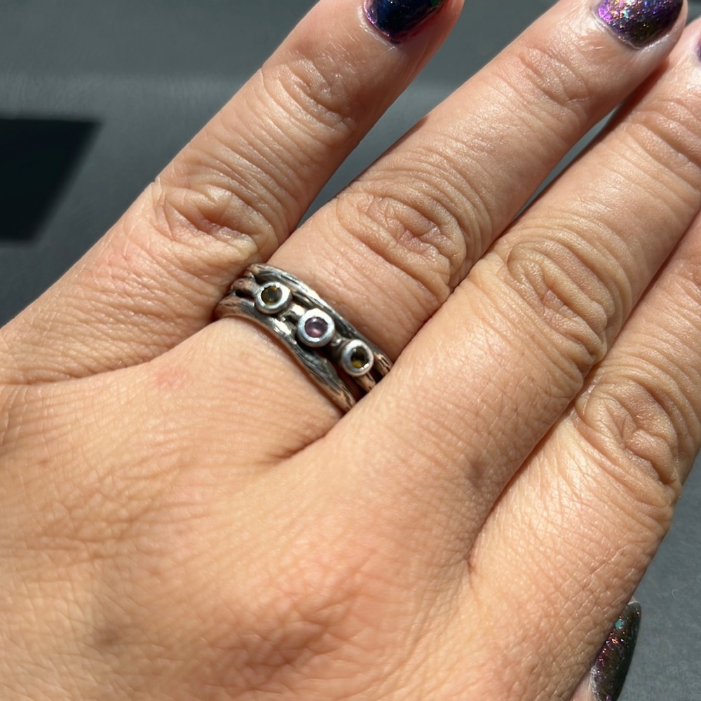 Gorgeous Rare Silver Dryad Ring With Topaz And Amethyst Size 7.5